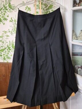 Burberry Black A-Line Pleated Midi Skirt